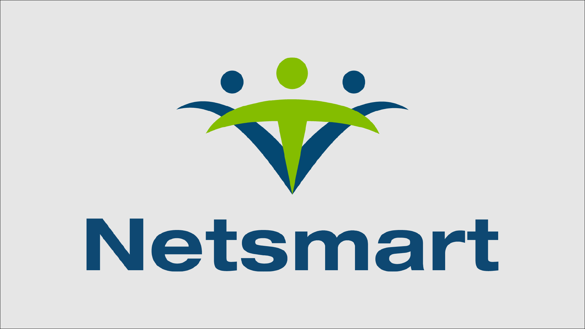 Netsmart logo. in a symbol of the word that resembles three stick figure like people.