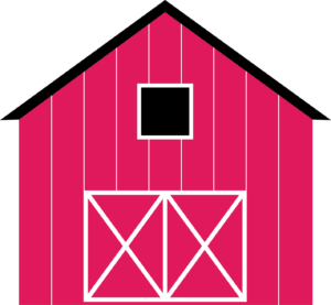 Logo depicting a simplified graphic of the front of a red barn with a black roof, with a black haymow window above two white-outlined doors