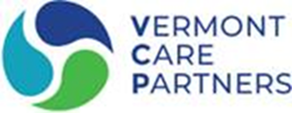 Green and blue circle logo to the left of text reading: Vermont Care Partners in blue font