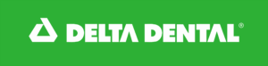 Green Delta Dental logo with a delta shape in white next to white text